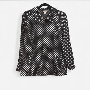 Laura Ashley Black White Polka Dot Zip Front Jacket Peplum Back Size M